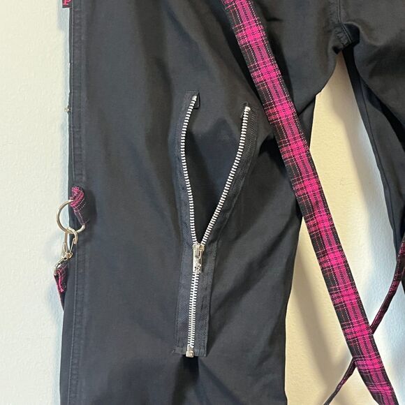 Tripp NYC Daang Goodman Black Pink Plaid Convertible Baggy Strap Cargo Pants 7 - Picture 6 of 12